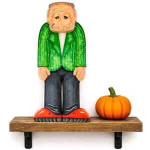 90s VTG Frankenstein Halloween 15" Hand Painted Artist Signed Country Decor CUTE